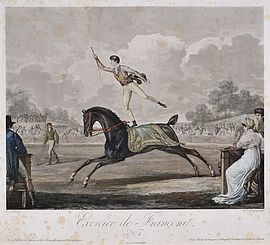 Gravure d'un cirquassien à cheval - Agrandir l'image (fenêtre modale)